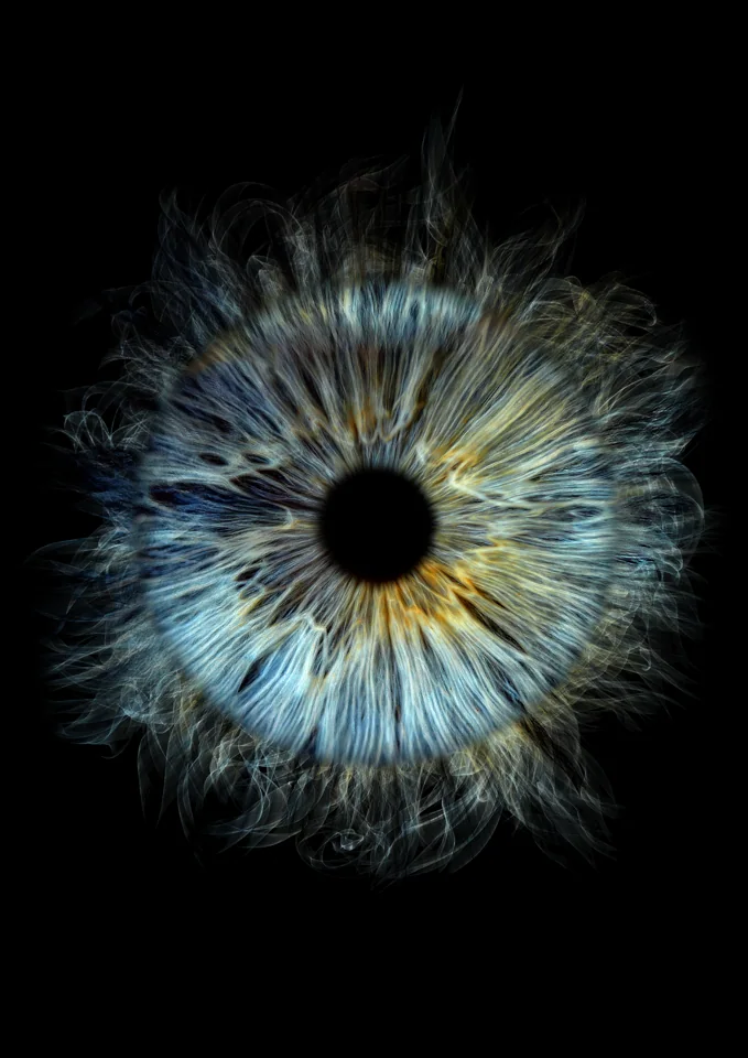 Individuelle Iris-Collage: Rauch · Blau